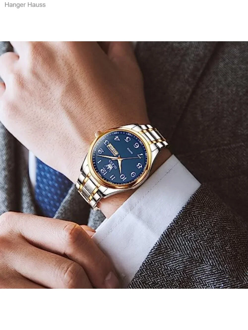 Men's Stainless Steel Casual Watch with Date Window, Classic Round Dial